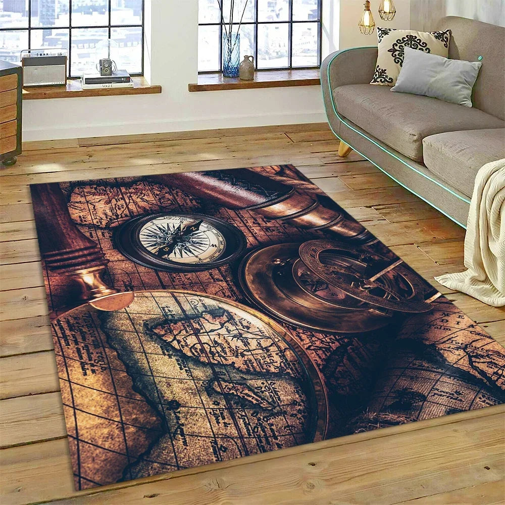 3D Ancient Nautical Chart World Map Compass Carpet Rug for Bedroom Living Room Sofa Decoration,Child Game Large Decor Floor Mat