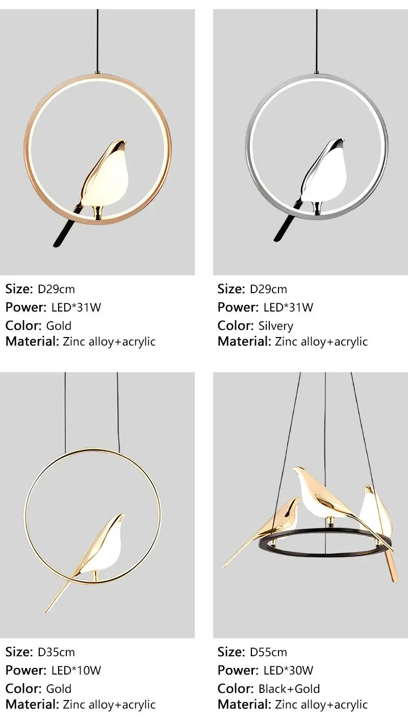 Magpie Pendant Lamp LED Living Room Bedroom Minimalist Elliptical Bedside Chandelier Restaurant Kitchen Circular Lighting Decor