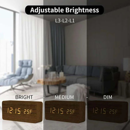 "Retro Wooden Digital Alarm Clock with LED Display & Temperature Sensor, Silent Night Light for Office/Bedroom/Living Room"