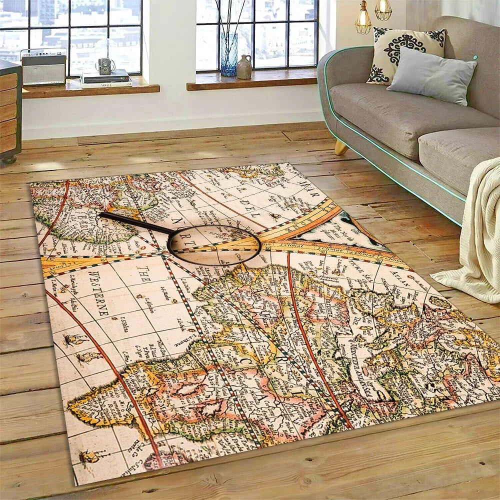 3D Ancient Nautical Chart World Map Compass Carpet Rug for Bedroom Living Room Sofa Decoration,Child Game Large Decor Floor Mat