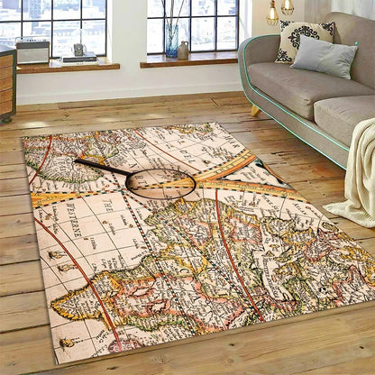 3D Ancient Nautical Chart World Map Compass Carpet Rug for Bedroom Living Room Sofa Decoration,Child Game Large Decor Floor Mat