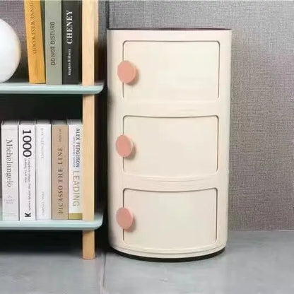 Bedside Table with Drawers Small Round Side Table Storage Cabinet Plastic Side Cabinet Nightstand for Bedroom Living Room