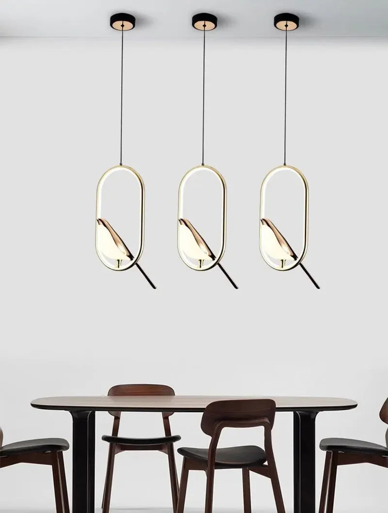 Magpie Pendant Lamp LED Living Room Bedroom Minimalist Elliptical Bedside Chandelier Restaurant Kitchen Circular Lighting Decor