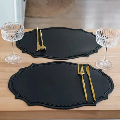 1/4/6PCS Oval Black Gift Placemats Indoor Faux Leather Kitchen Dining Table Pad Luxury Place Mat Tableware Cafe Pad 식탁매트