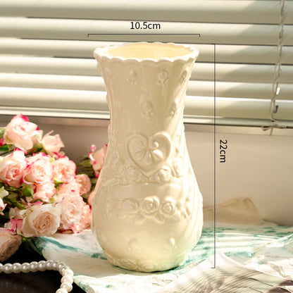 European Retro Relief Rose Ceramic Vase Highend Living Room Decor Desktop Home Decoration Ornaments