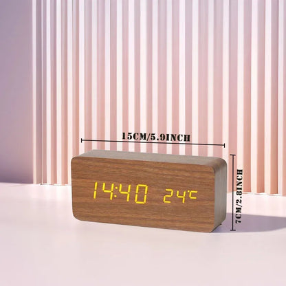 "Retro Wooden Digital Alarm Clock with LED Display & Temperature Sensor, Silent Night Light for Office/Bedroom/Living Room"