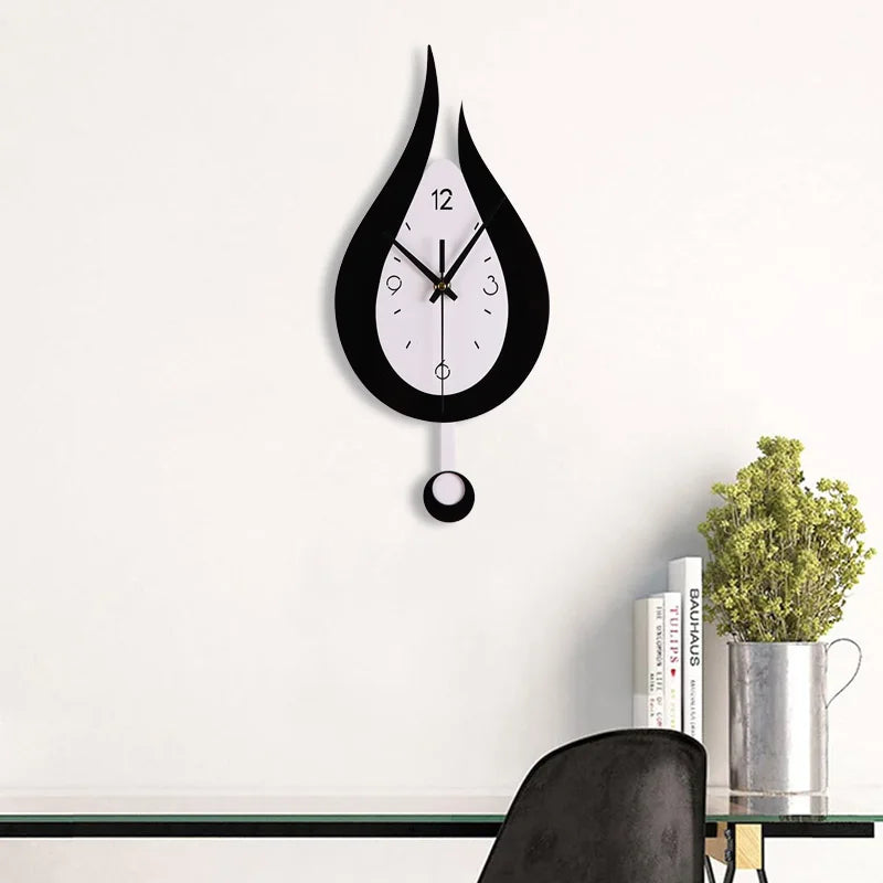 Waterdrop Swinging Wall Clock Acrylic Black and White Contrast Clock Home Living Room Bedroom Wall Decoration Clock