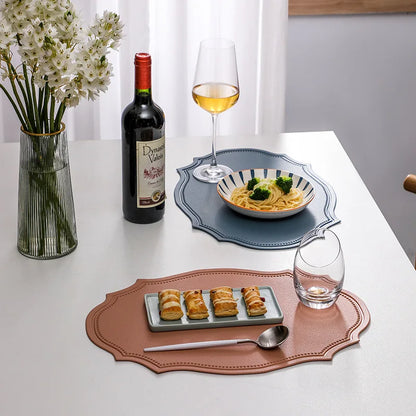 1/4/6PCS Oval Black Gift Placemats Indoor Faux Leather Kitchen Dining Table Pad Luxury Place Mat Tableware Cafe Pad 식탁매트