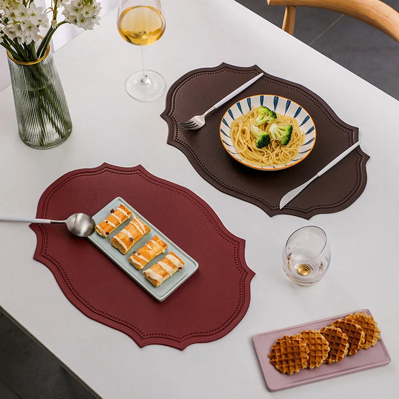 1/4/6PCS Oval Black Gift Placemats Indoor Faux Leather Kitchen Dining Table Pad Luxury Place Mat Tableware Cafe Pad 식탁매트