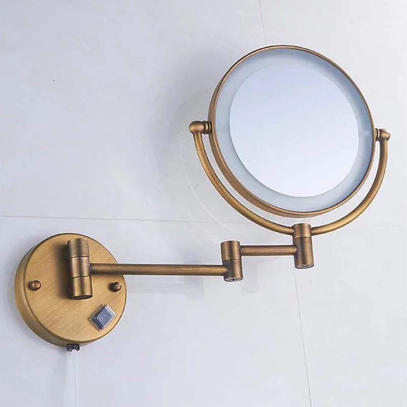 Rose Gold Led Folding Bathroom Mirror Wall Mounted Lighted Home Hotell Bathroom Makeup Mirror 5X Magnifying Plug Bath Mirrors