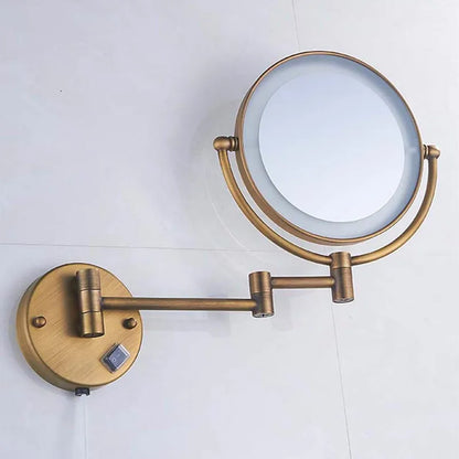 Rose Gold Led Folding Bathroom Mirror Wall Mounted Lighted Home Hotell Bathroom Makeup Mirror 5X Magnifying Plug Bath Mirrors