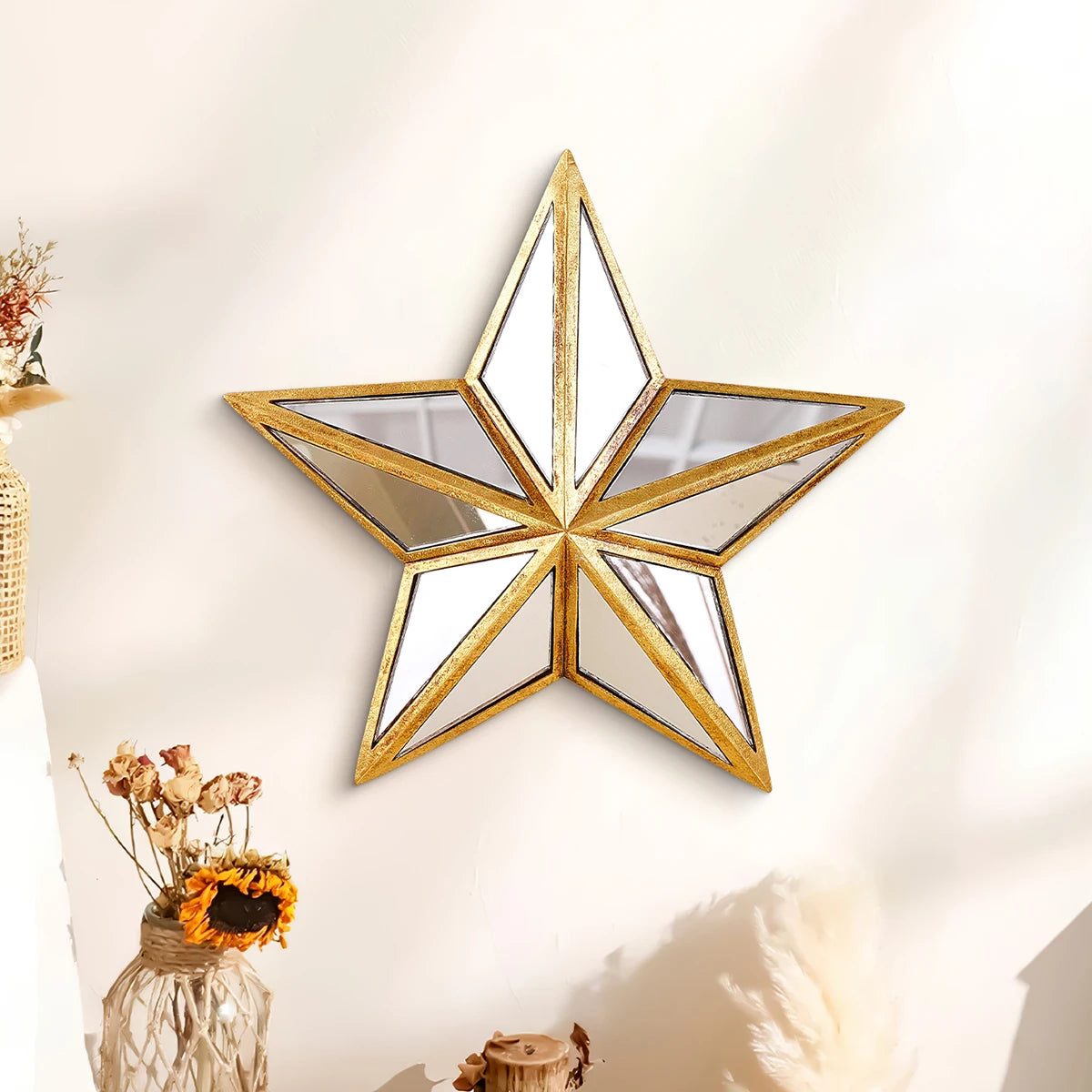 1PC, retro five-pointed star resin material glass mirror wall decoration hanging