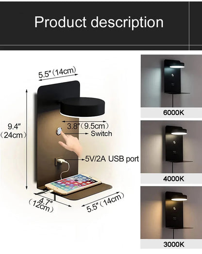 Bedroom Led Wall Lamps with USB Charge Wall Light Indoor Lamp for Living Room Decor Wall Panels with Switch Aisle Modern Sconce
