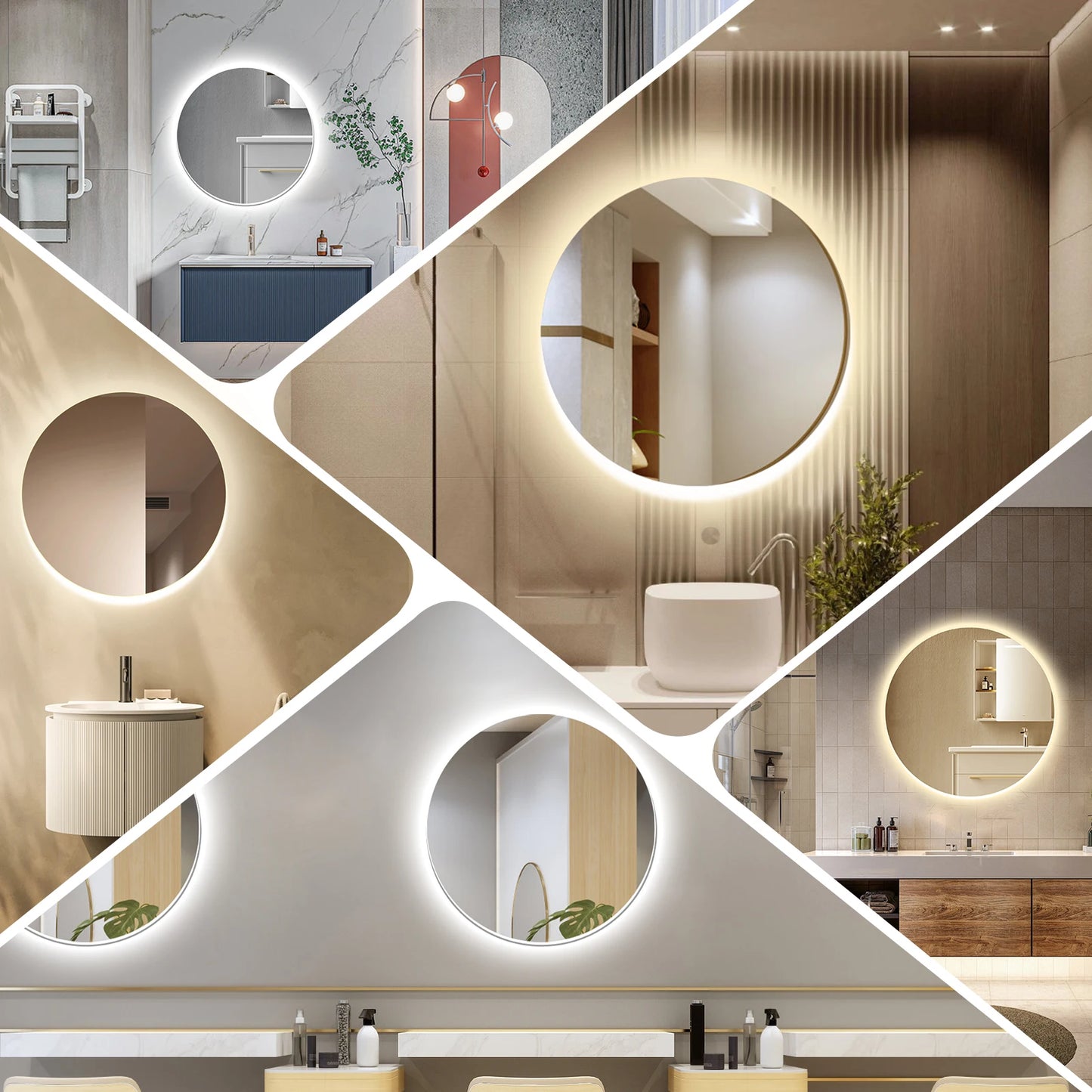 Round LED Bathroom Mirror With Light Touch Screen Defogging Bath Mirrors With Time 3 Colors Dimmable Wall Makeup Mirrors
