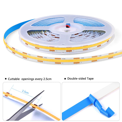 8mm Under Cabinet COB LED Strip Light Smart Door Sensor Switch for Bookcase Showcase Wardrobe  Closet Lighting Decor 1m-5m