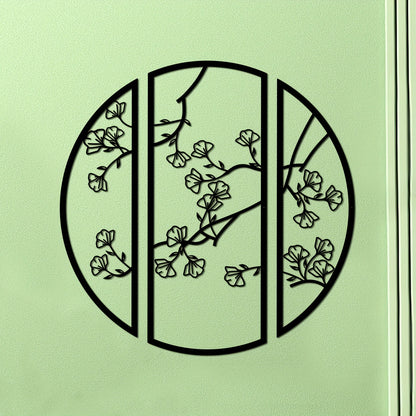 3pcs/set Black Simple Line Round Wall Art Sculpture, Ginkgo Metal Wall Art Decor, Suitable for Bedroom Kitchen Wall Decor