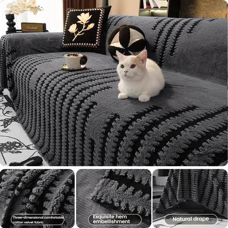Dark Gray Black Striped Sofa Towel Simple Bohemian Style One-Piece Sofa Cover Cloth Living Room Home Decor