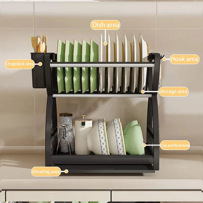 Kitchen Utensil Storage Rack, Desktop Double-Layer Dish Storage Rack, Kitchen Drain Rack That Saves Storage Space