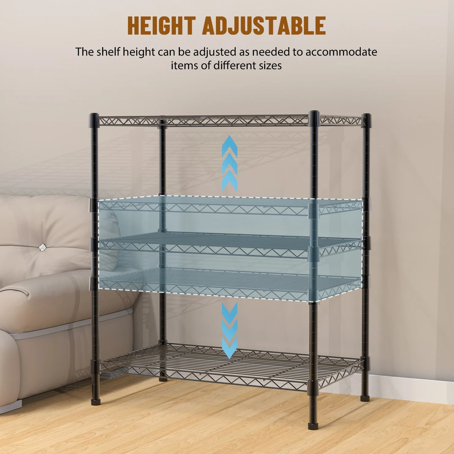 3/4/5 Tier Heavy Duty Shelving Units, Adjustable Metal Wire Storage Rack for Kitchen Garage Pantry Living Room Warehouse