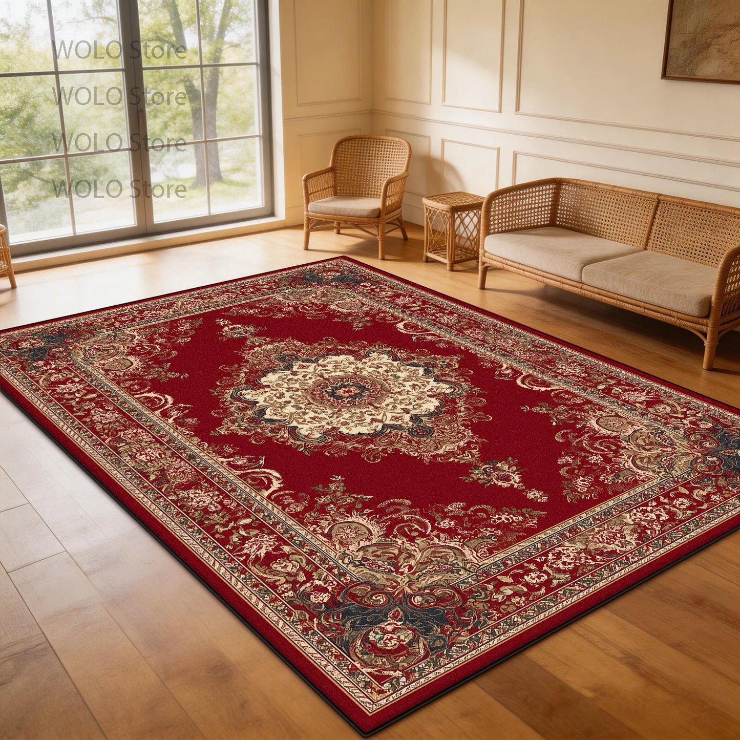 Persian-Style Floor Mat Classical Living Room Large Size Non-Slip Carpet Floor Bedroom and Living Room Lounge Rug Easy Clean