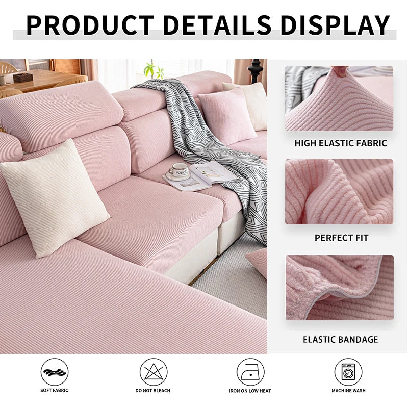 Jacquard Sofa Slipcover Ribbed Pattern Seat Cushion Cover Elastic Furniture Protector Sofa Covers for Living Room Bedroom 1PC