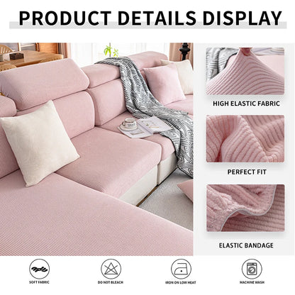 Jacquard Sofa Slipcover Ribbed Pattern Seat Cushion Cover Elastic Furniture Protector Sofa Covers for Living Room Bedroom 1PC