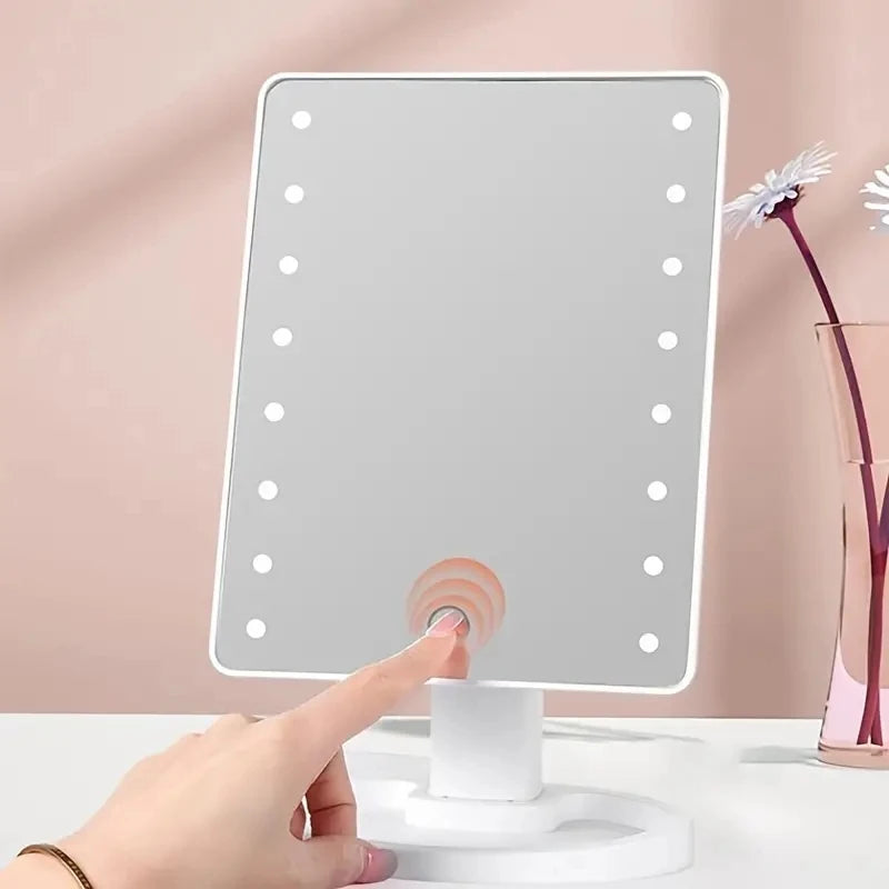 Lighted Vanity Makeup Mirror Rotation LED Mirror Touch Screen Adjusted Brightness Desk USB Dual Supply Bathroom Cosmetic Mirrors