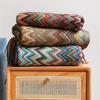 Bohemian Knitted Throw Blankets with Tassels Blankets for Bed Sofa Decorative Blanket Soft Warm Blanket Bedspread Home Decor
