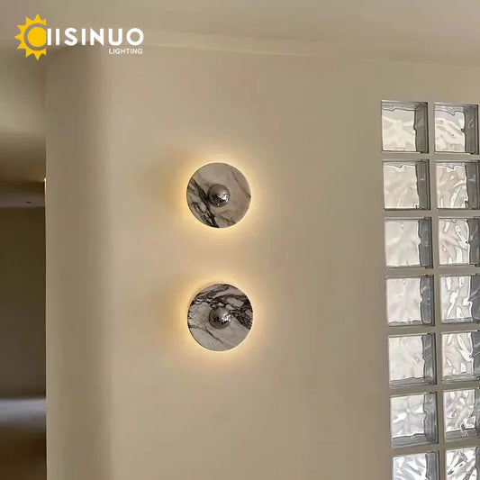 Modern Natural Marble Wall Lamp Round LED Wall Sconce Light Living Room Background Restaurant Bathroom Bedroom Lights Home Decor