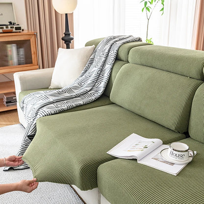 Jacquard Sofa Slipcover Ribbed Pattern Seat Cushion Cover Elastic Furniture Protector Sofa Covers for Living Room Bedroom 1PC