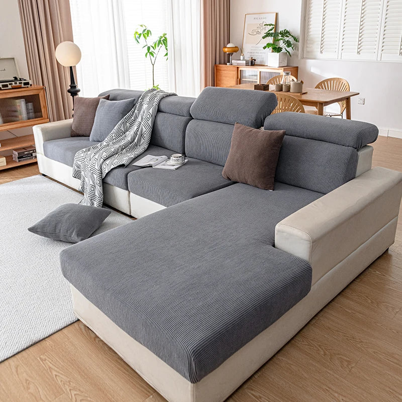 Jacquard Sofa Slipcover Ribbed Pattern Seat Cushion Cover Elastic Furniture Protector Sofa Covers for Living Room Bedroom 1PC