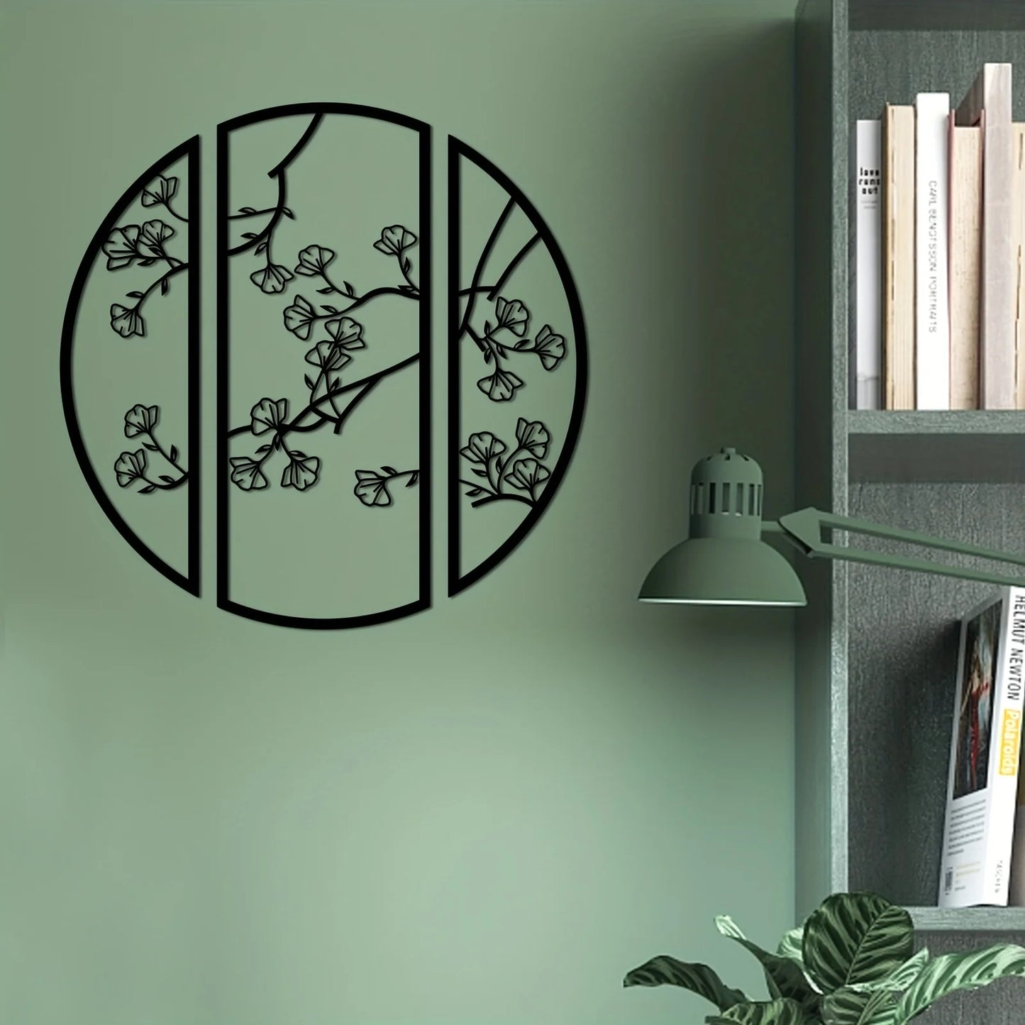 3pcs/set Black Simple Line Round Wall Art Sculpture, Ginkgo Metal Wall Art Decor, Suitable for Bedroom Kitchen Wall Decor