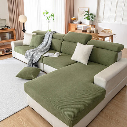 Jacquard Sofa Slipcover Ribbed Pattern Seat Cushion Cover Elastic Furniture Protector Sofa Covers for Living Room Bedroom 1PC
