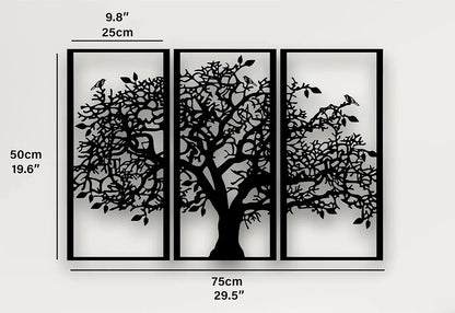 3Pcs Family Tree Metal Wall Decor – Tree of Life Iron Art. Modern 3D Wall Art for Home, Bedroom, and Living Room Decoration.
