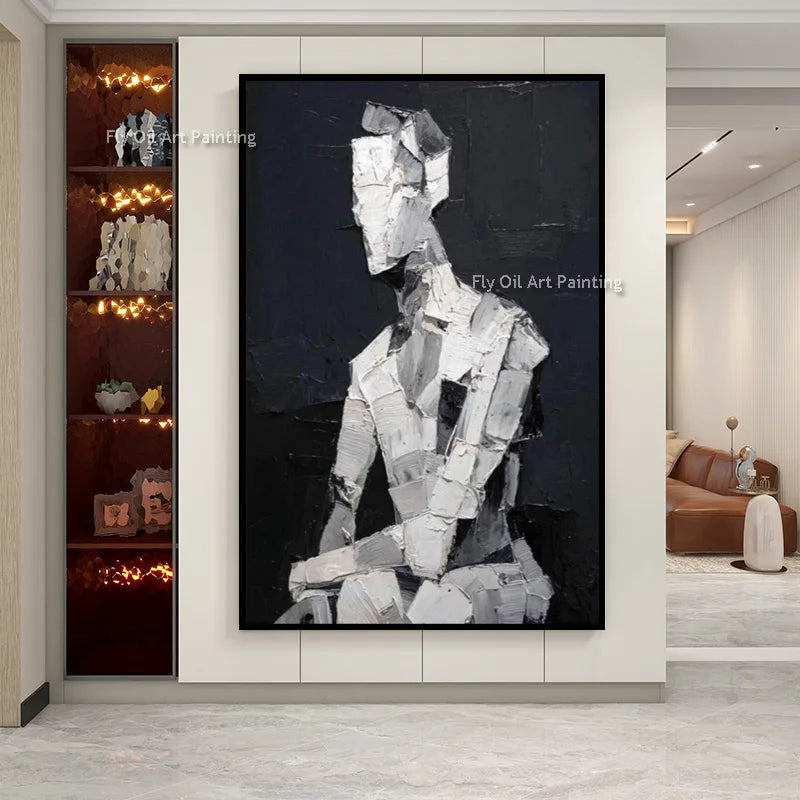 Black and White Women Portrait Oil Painting on Canvas – Nuvélin