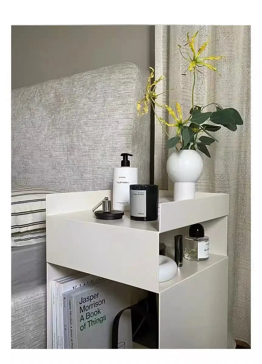 Recessed bedroom and living room bedside table storage cabinet multi-functional bedside cabinet storage unit with wheels