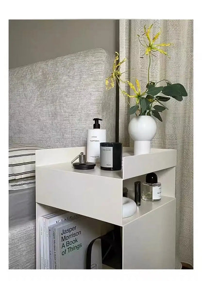 Recessed bedroom and living room bedside table storage cabinet multi-functional bedside cabinet storage unit with wheels
