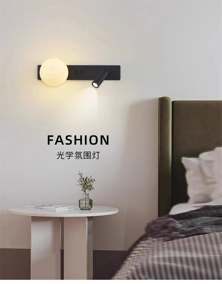 Bedroom Bedhead Reading Light Creative Minimalist LED with Switch Hotel Rooms Study Living Room Background Wall Decorative Light