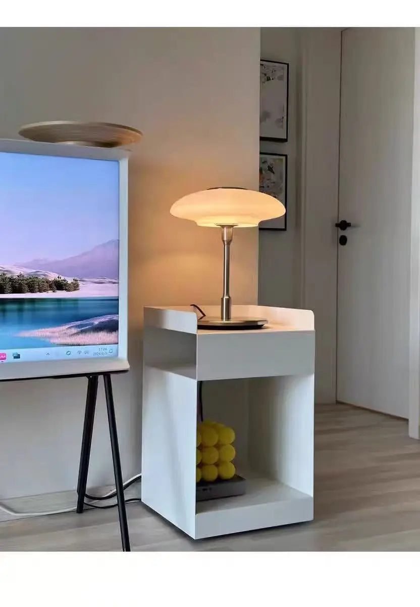 Recessed bedroom and living room bedside table storage cabinet multi-functional bedside cabinet storage unit with wheels