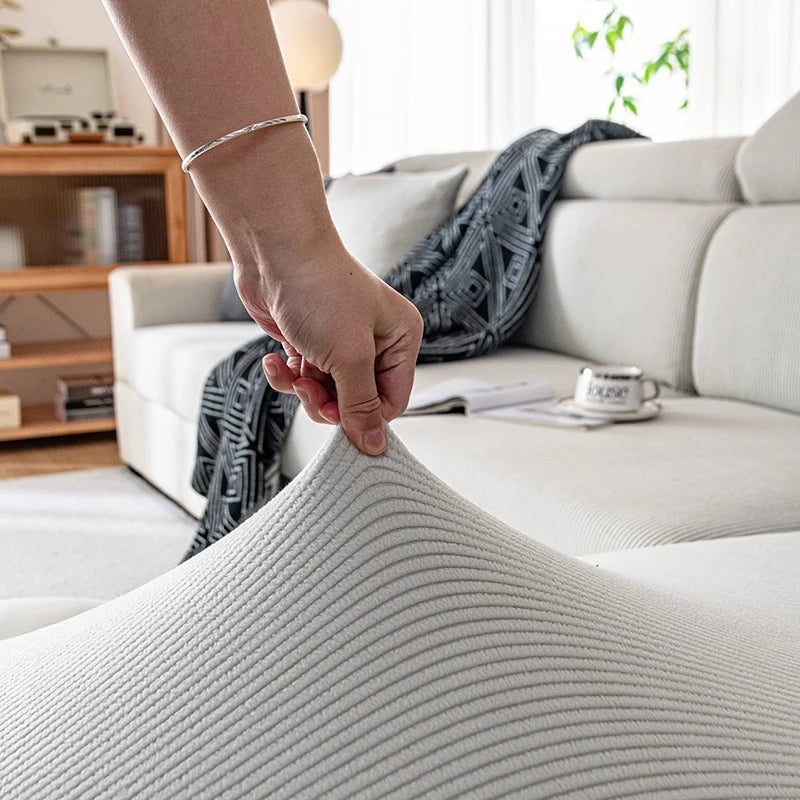 Jacquard Sofa Slipcover Ribbed Pattern Seat Cushion Cover Elastic Furniture Protector Sofa Covers for Living Room Bedroom 1PC