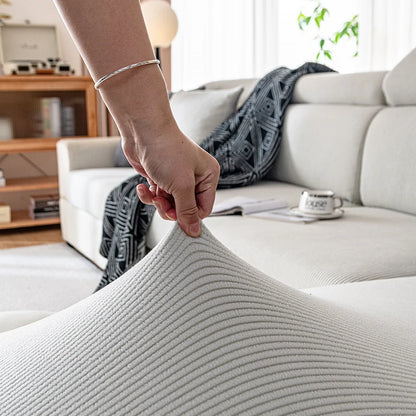 Jacquard Sofa Slipcover Ribbed Pattern Seat Cushion Cover Elastic Furniture Protector Sofa Covers for Living Room Bedroom 1PC