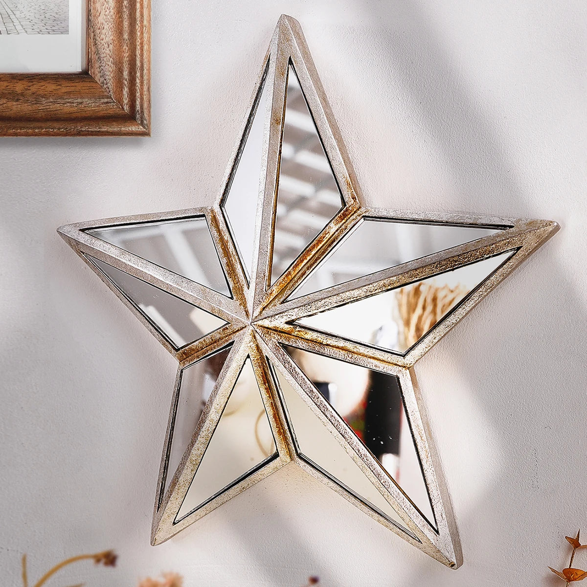 1PC, retro five-pointed star resin material glass mirror wall decoration hanging