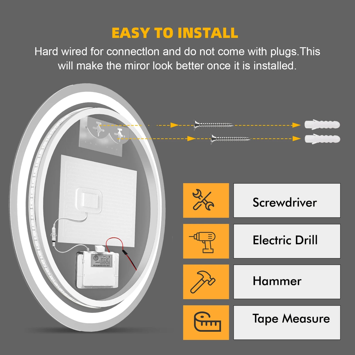 Round LED Bathroom Mirror With Light Touch Screen Defogging Bath Mirrors With Time 3 Colors Dimmable Wall Makeup Mirrors
