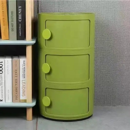 Bedside Table with Drawers Small Round Side Table Storage Cabinet Plastic Side Cabinet Nightstand for Bedroom Living Room