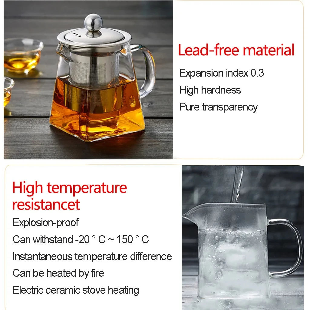Heat Resistant Glass Teapot with Infuser Tea Kettle Tea Set Samovar Teaware For Loose Tea Home Kitchen Dining Bar
