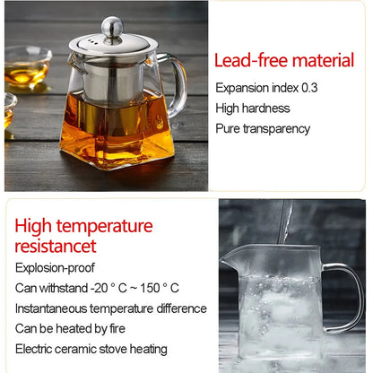 Heat Resistant Glass Teapot with Infuser Tea Kettle Tea Set Samovar Teaware For Loose Tea Home Kitchen Dining Bar
