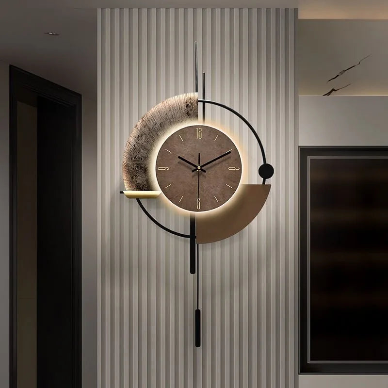Living Room Wall-mounted Clock TV Background Wall Decoration Porch Wall Clocks with LED Light Home Decoration