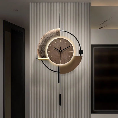 Living Room Wall-mounted Clock TV Background Wall Decoration Porch Wall Clocks with LED Light Home Decoration