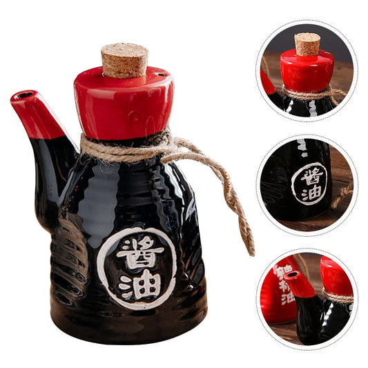 Black Japanese Style Ceramic Soy Sauce Bottle Kitchen Dining Accessories Home Seasoning Tools Oil Dispenser Condiment Holder
