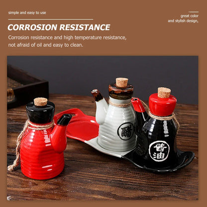 Black Japanese Style Ceramic Soy Sauce Bottle Kitchen Dining Accessories Home Seasoning Tools Oil Dispenser Condiment Holder